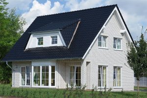 Керамический клинкер QUEBEC perlweiss bossiert, коттедж на одну семью